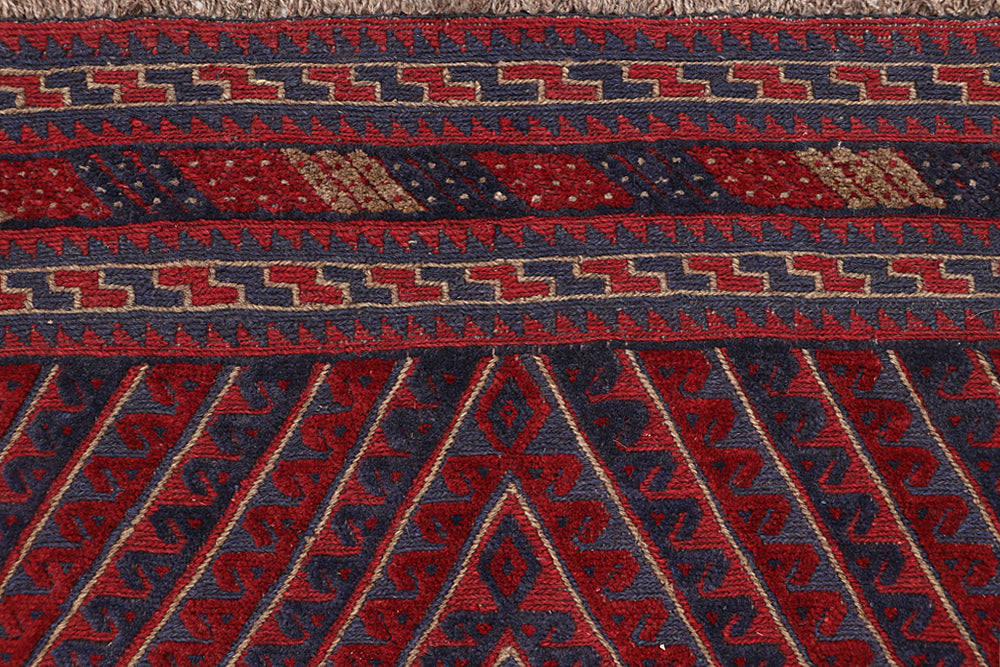 4' x 4'  Red Handmade Mashwani Afghan Rug Square
