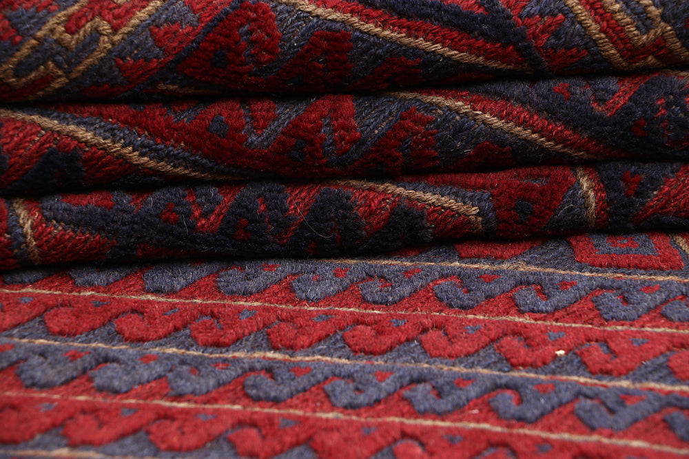 4' x 4'  Red Handmade Mashwani Afghan Rug Square