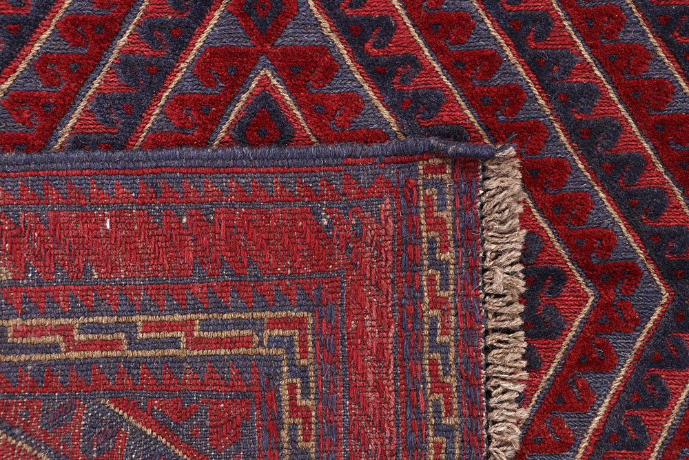 4' x 4'  Red Handmade Mashwani Afghan Rug Square