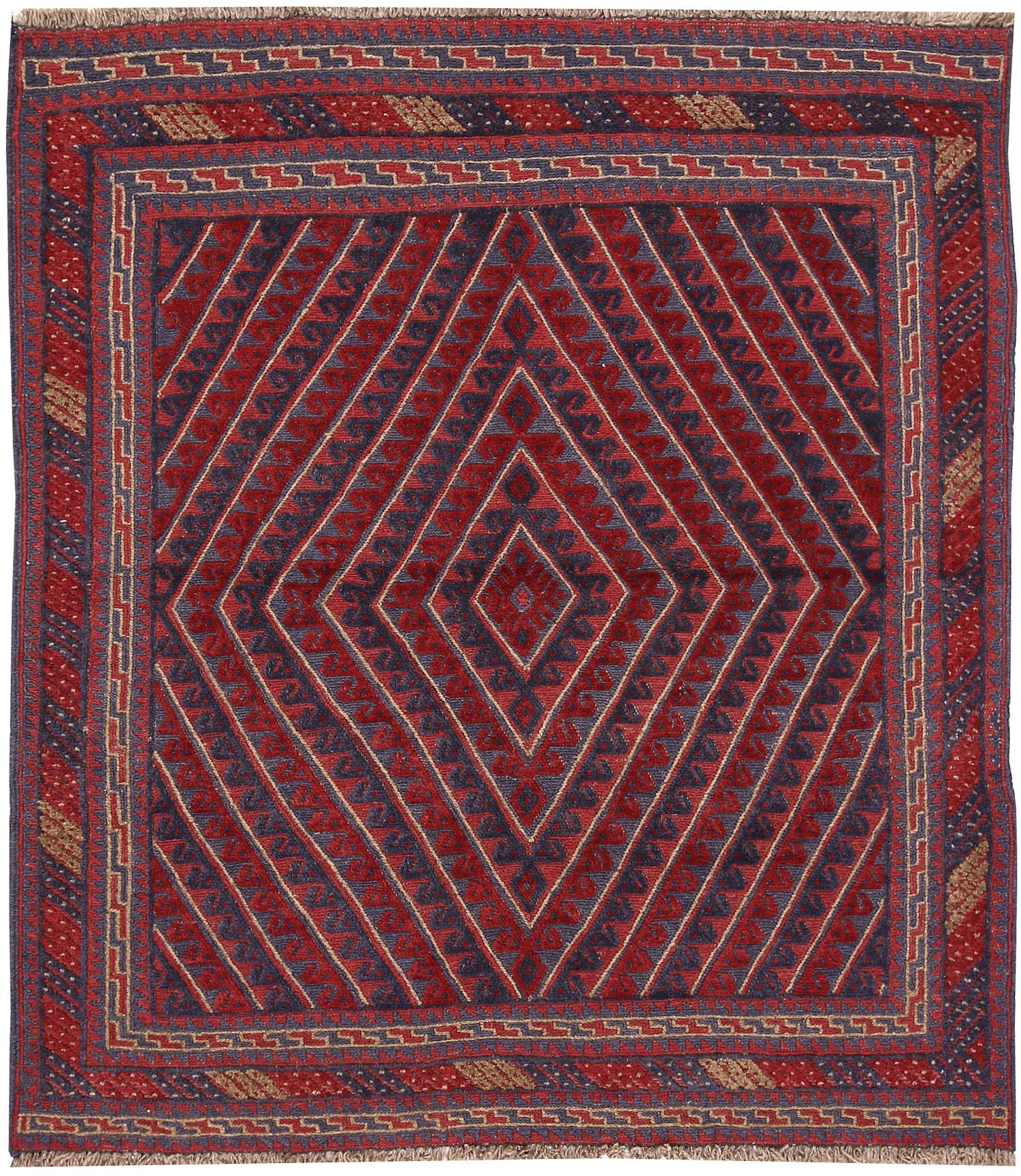 4' x 4'  Red Handmade Mashwani Afghan Rug Square