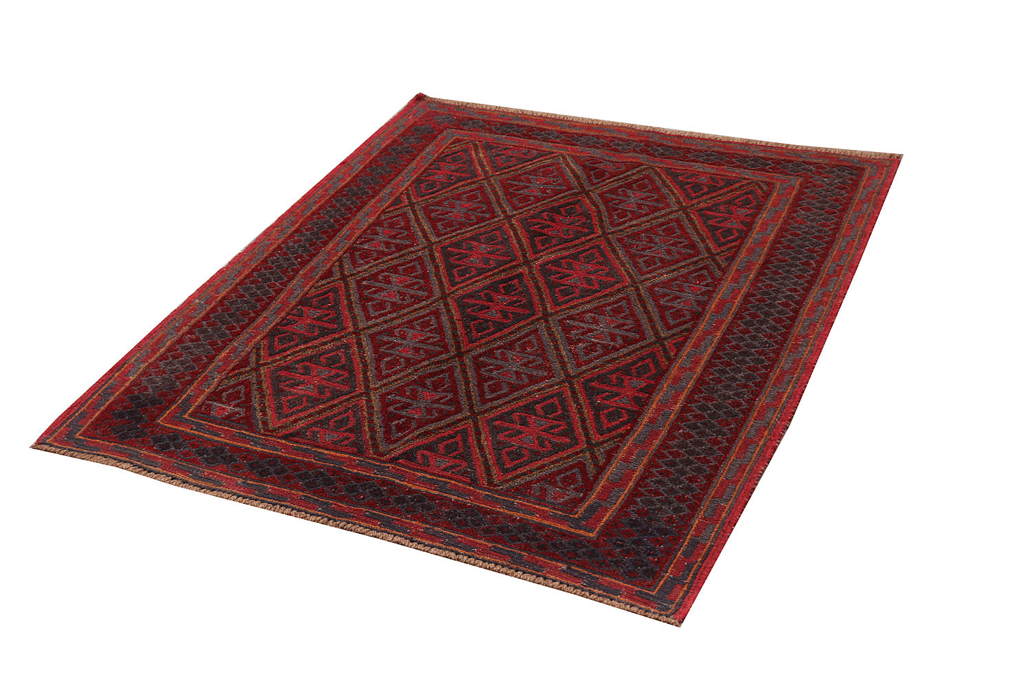 4' x 4'  Red Handmade Mashwani Afghan Rug Square