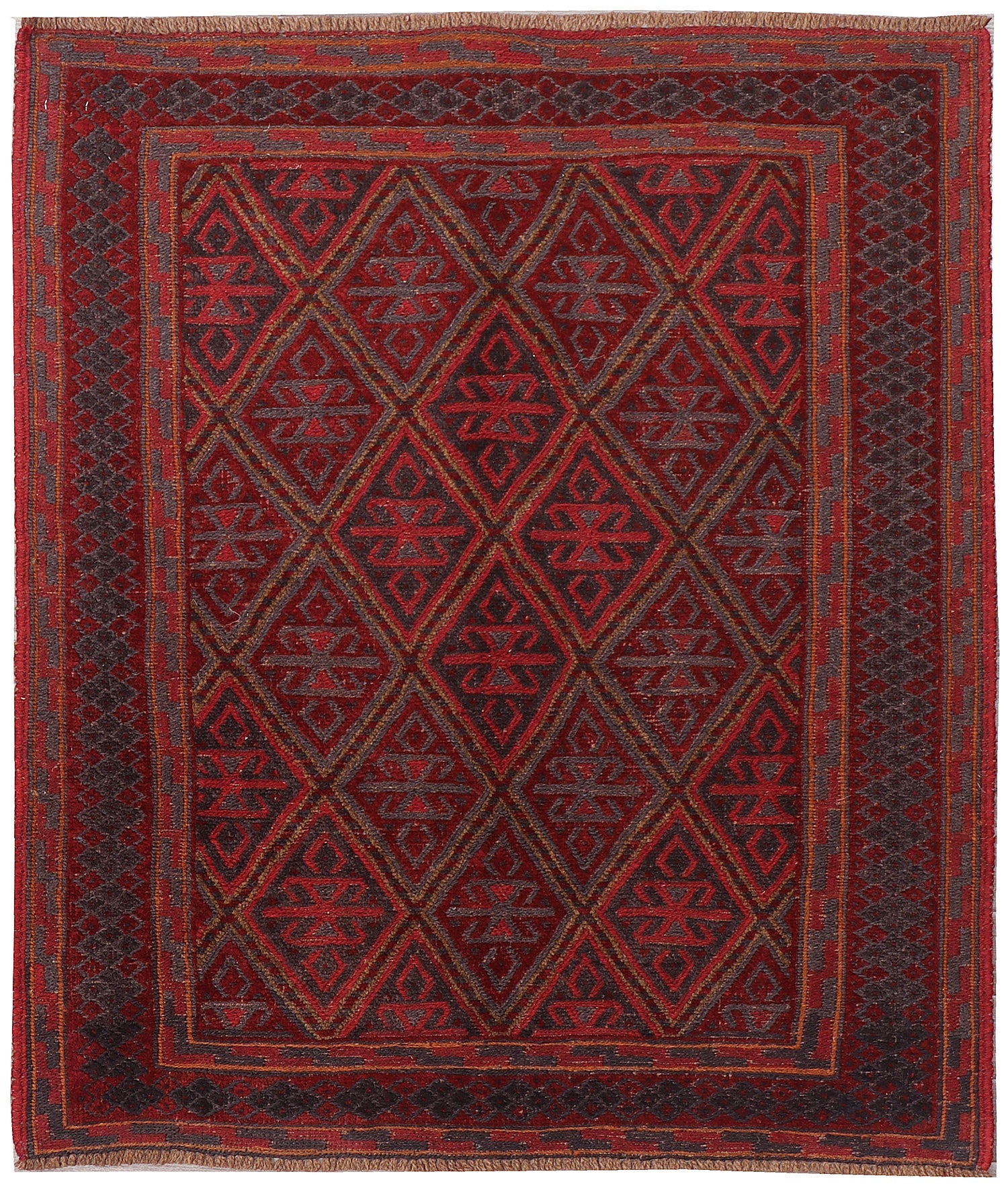 4' x 4'  Red Handmade Mashwani Afghan Rug Square