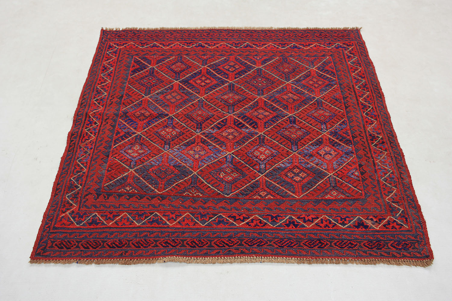 4' x 4'  Red Handmade Mashwani Afghan Rug Square