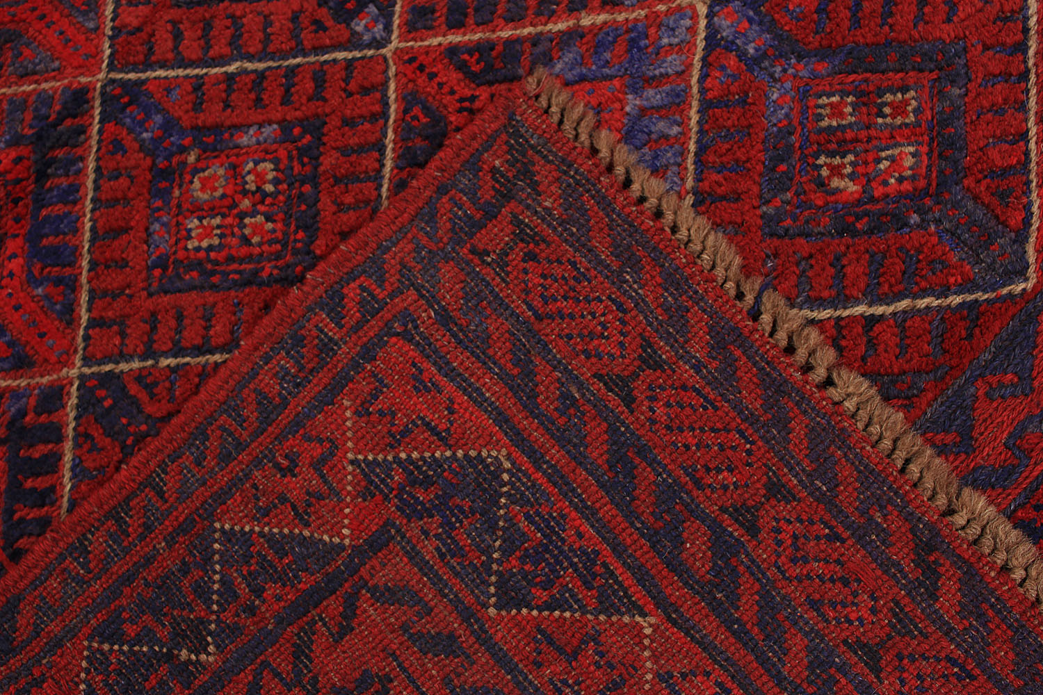 4' x 4'  Red Handmade Mashwani Afghan Rug Square