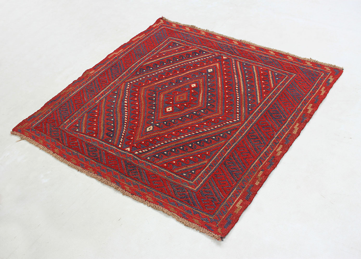 4' x 4'  Red Handmade Mashwani Afghan Rug Square