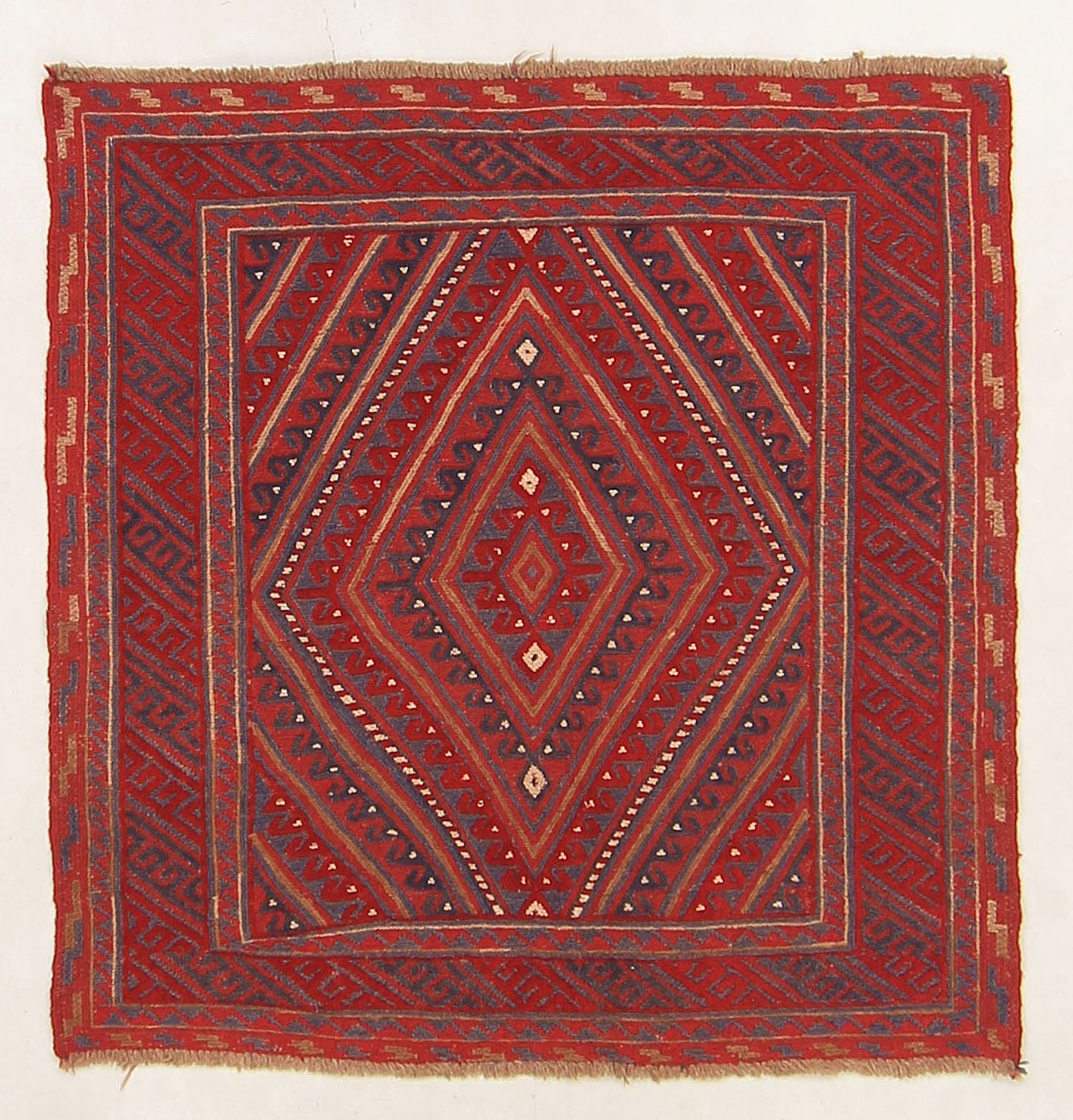 4' x 4'  Red Handmade Mashwani Afghan Rug Square
