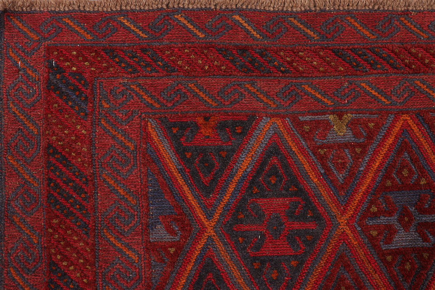 4' x 4'  Red Handmade Mashwani Afghan Rug Square