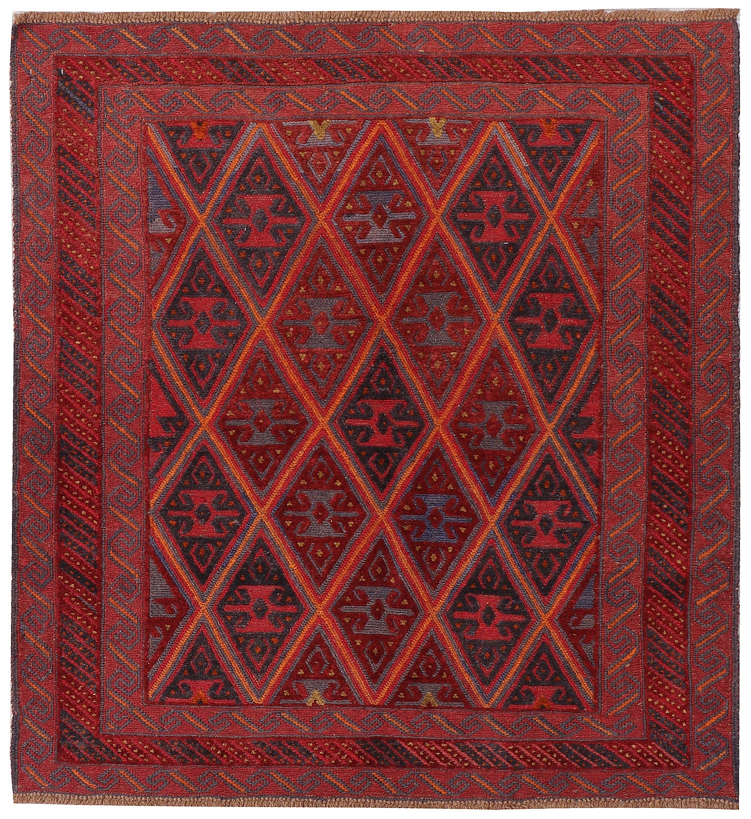 4' x 4'  Red Handmade Mashwani Afghan Rug Square
