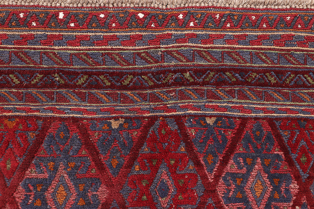 Red Handmade Mashwani Afghan Rug Rectangular