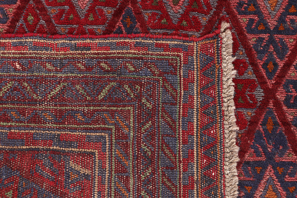 Red Handmade Mashwani Afghan Rug Rectangular
