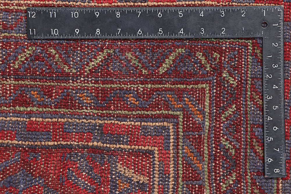 Red Handmade Mashwani Afghan Rug Rectangular