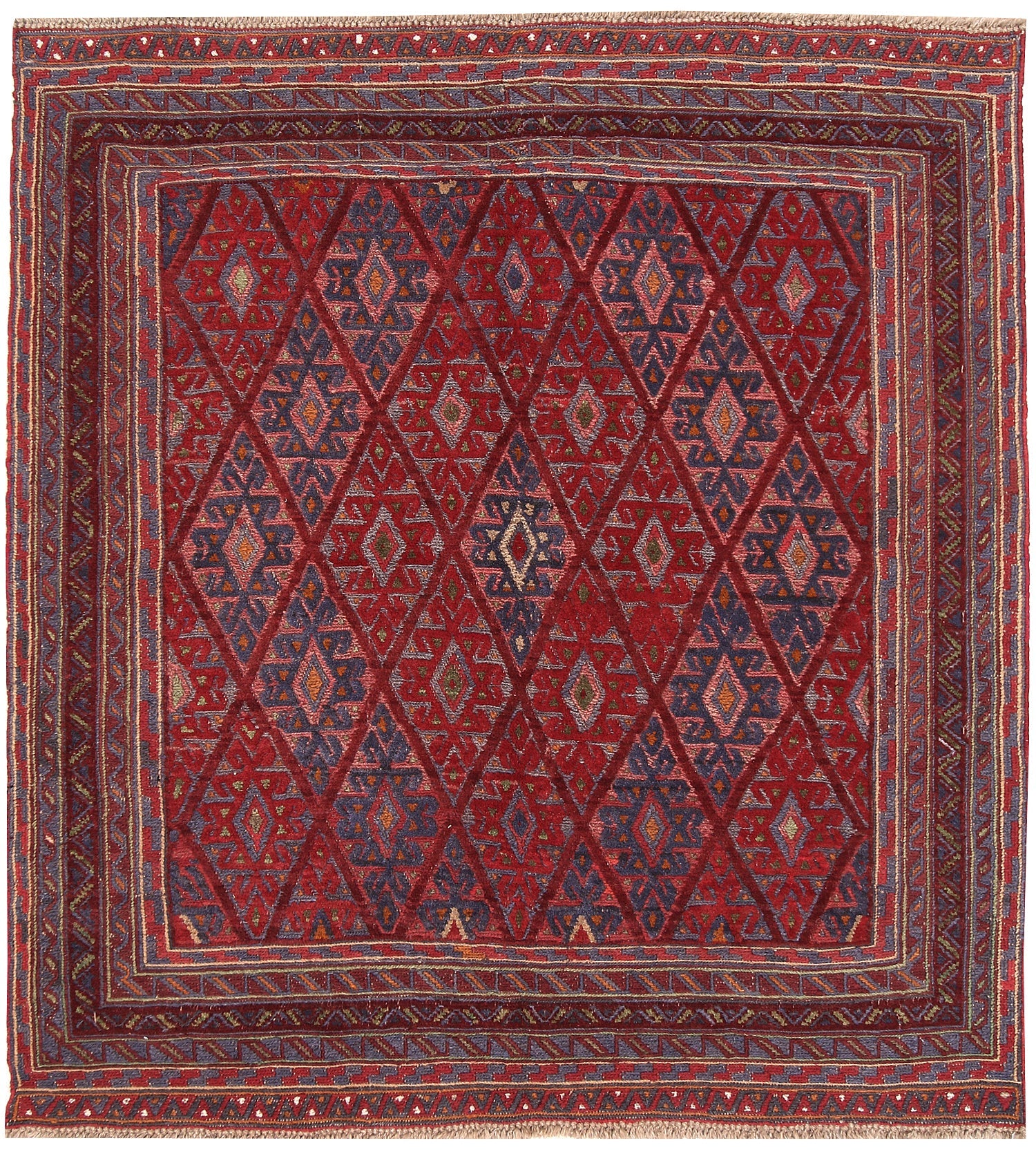 Red Handmade Mashwani Afghan Rug Rectangular