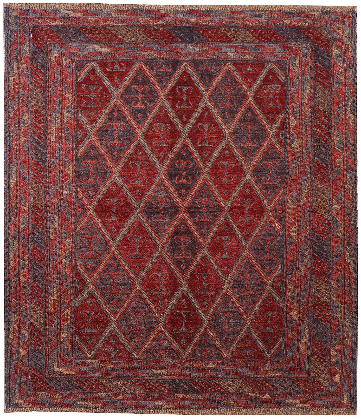 4' x 4'  Red Handmade Mashwani Afghan Rug Square