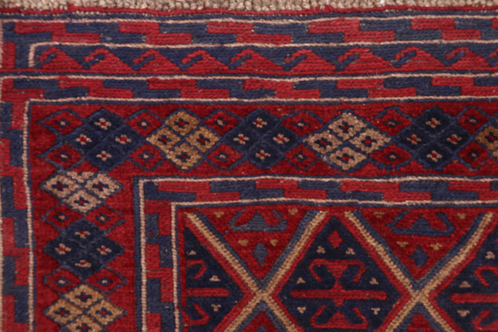 4' x 4'  Red Handmade Mashwani Afghan Rug Square