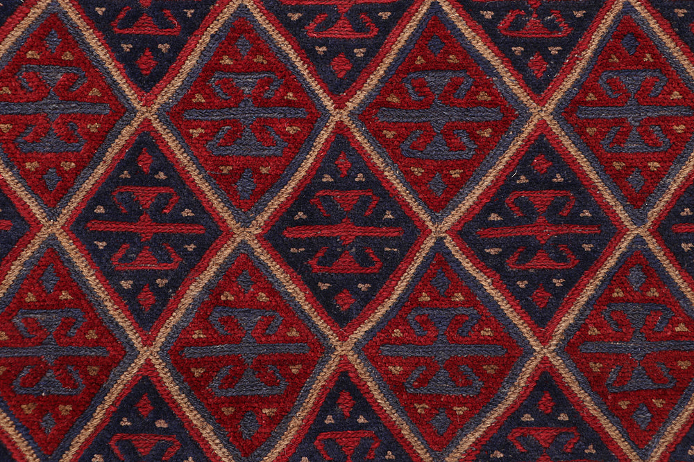4' x 4'  Red Handmade Mashwani Afghan Rug Square