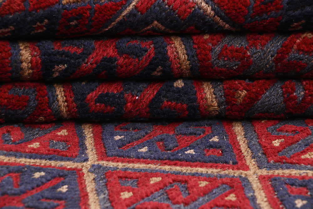 4' x 4'  Red Handmade Mashwani Afghan Rug Square