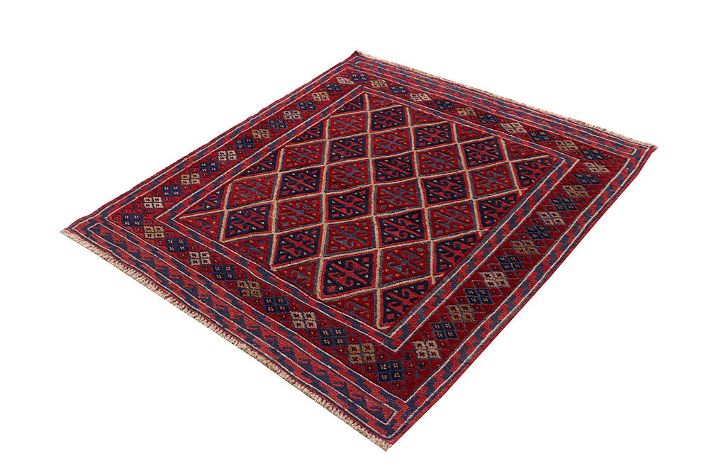 4' x 4'  Red Handmade Mashwani Afghan Rug Square