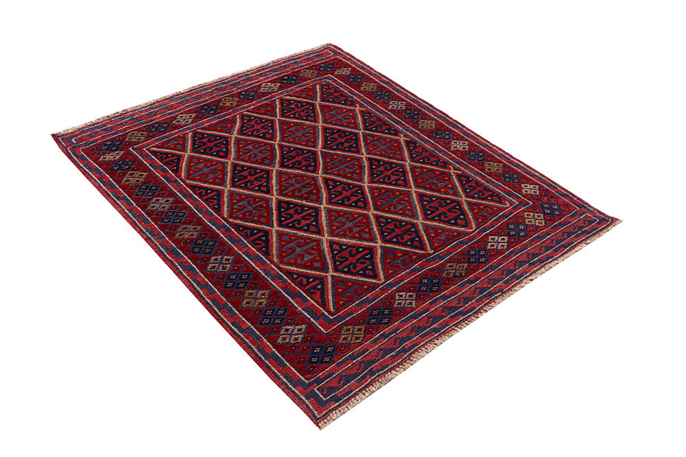 4' x 4'  Red Handmade Mashwani Afghan Rug Square