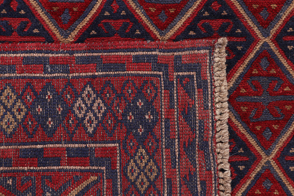 4' x 4'  Red Handmade Mashwani Afghan Rug Square