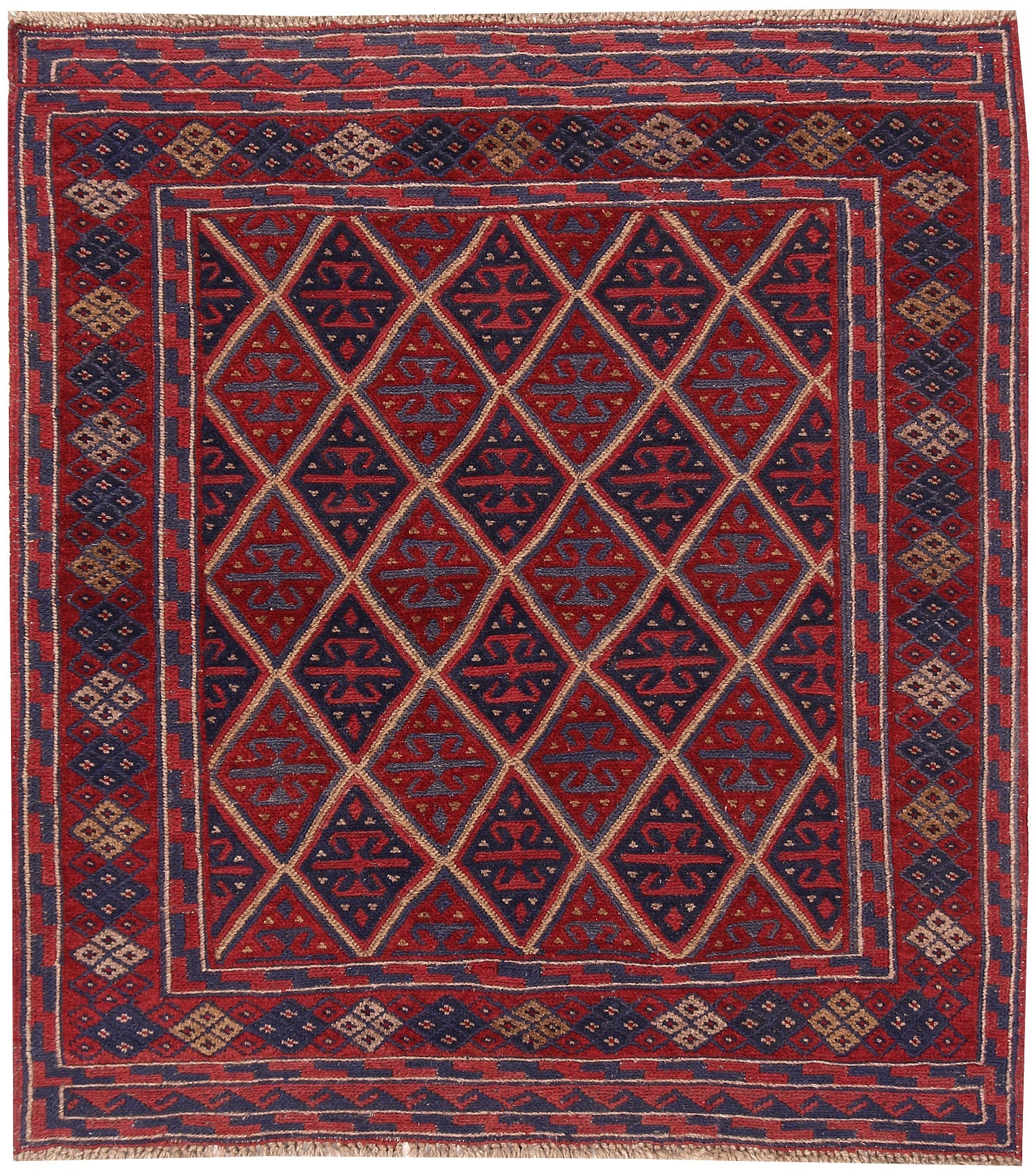 4' x 4'  Red Handmade Mashwani Afghan Rug Square