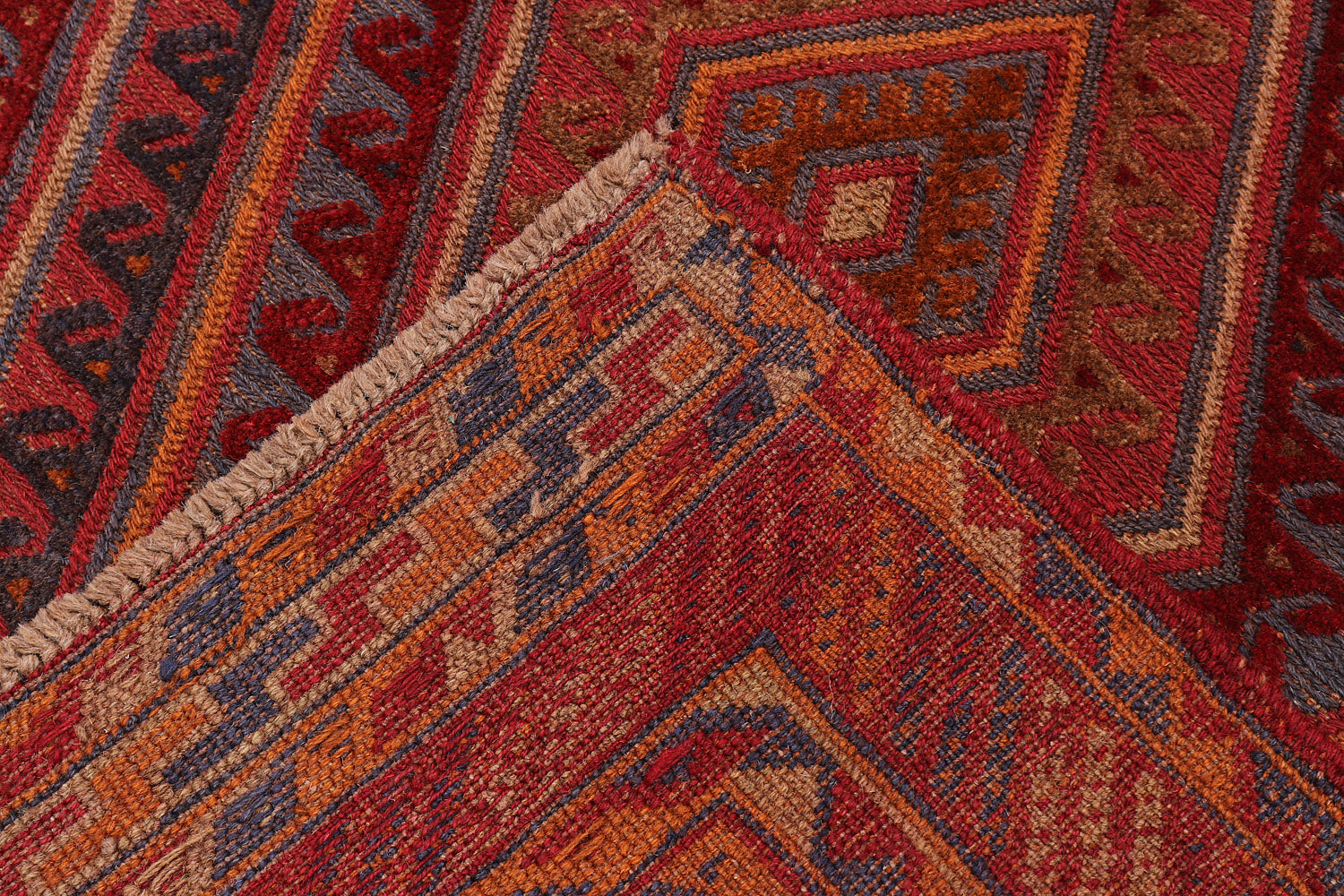 4' x 4'  Red Handmade Mashwani Afghan Rug Square