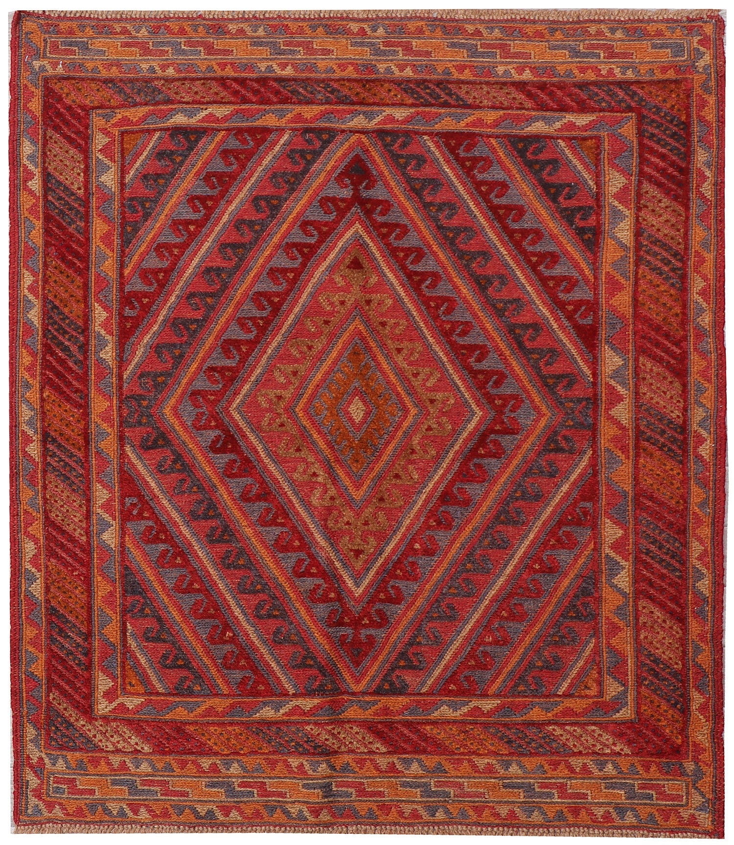 4' x 4'  Red Handmade Mashwani Afghan Rug Square