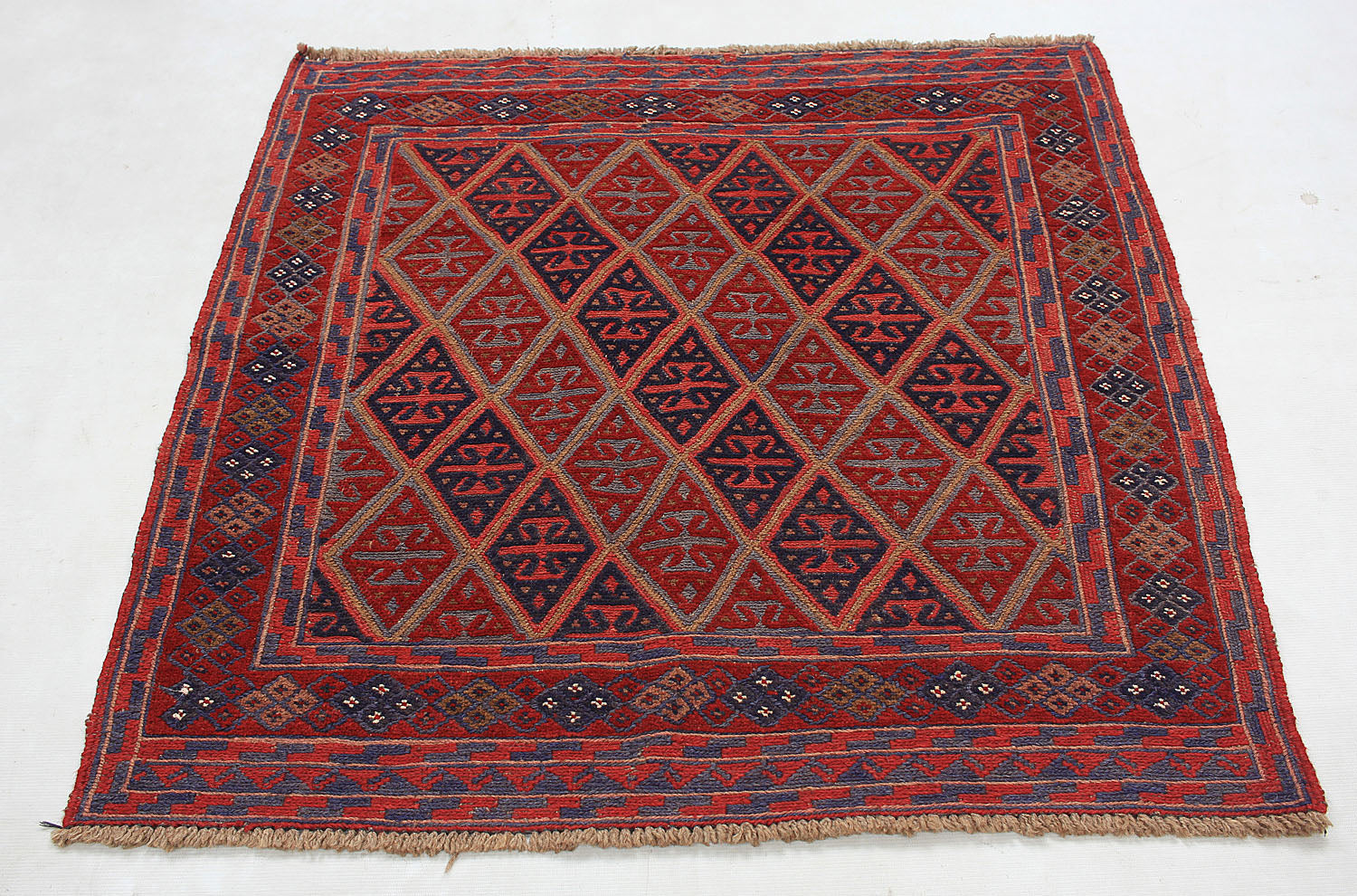 4' x 4'  Red Handmade Mashwani Afghan Rug Square
