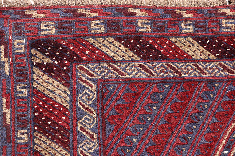 4' x 4'  Red Handmade Mashwani Afghan Rug Square
