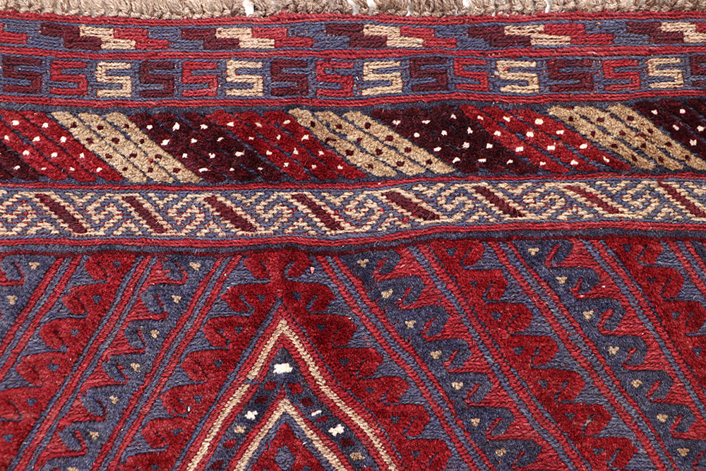 4' x 4'  Red Handmade Mashwani Afghan Rug Square