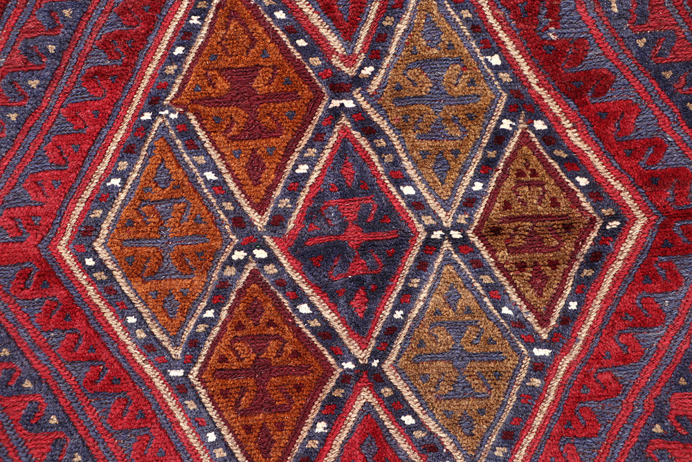 4' x 4'  Red Handmade Mashwani Afghan Rug Square