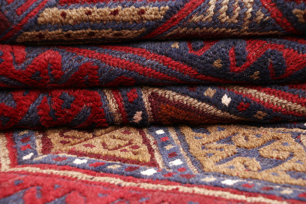 4' x 4'  Red Handmade Mashwani Afghan Rug Square