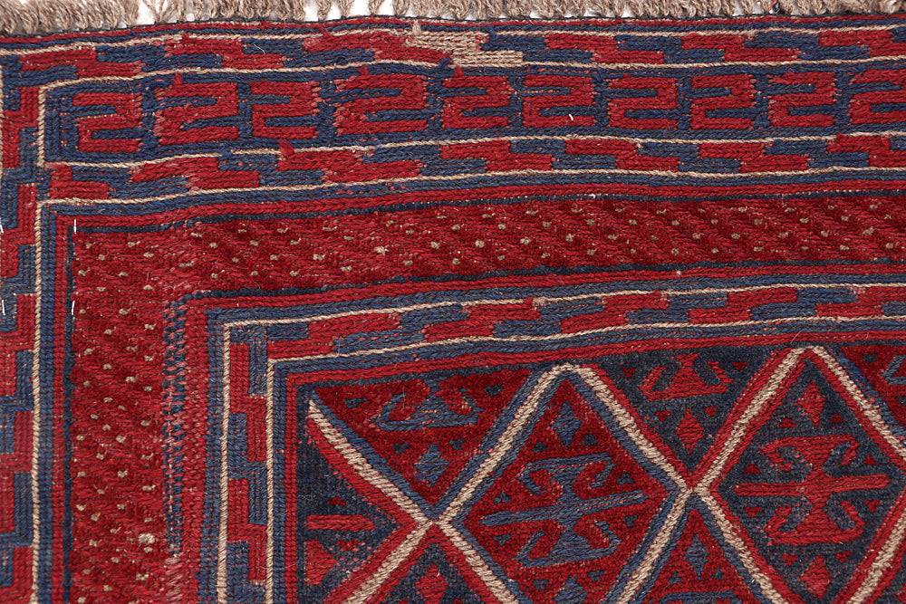 4' x 4'  Red Handmade Mashwani Afghan Rug Square