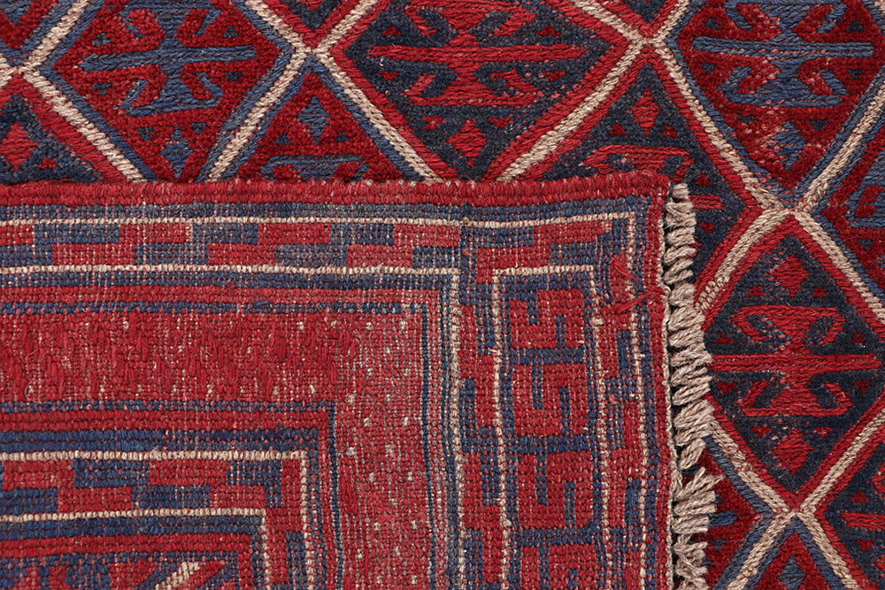 4' x 4'  Red Handmade Mashwani Afghan Rug Square