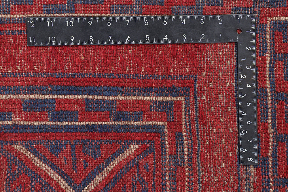 4' x 4'  Red Handmade Mashwani Afghan Rug Square
