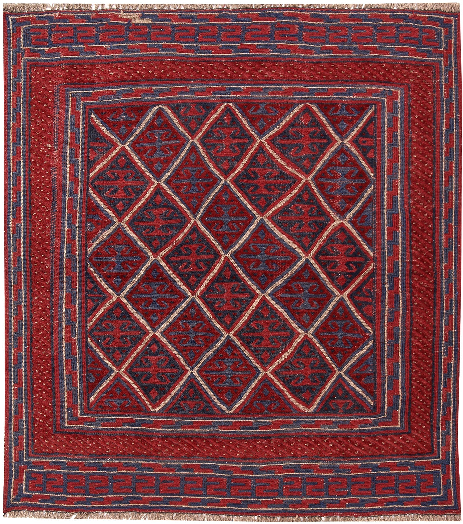 4' x 4'  Red Handmade Mashwani Afghan Rug Square