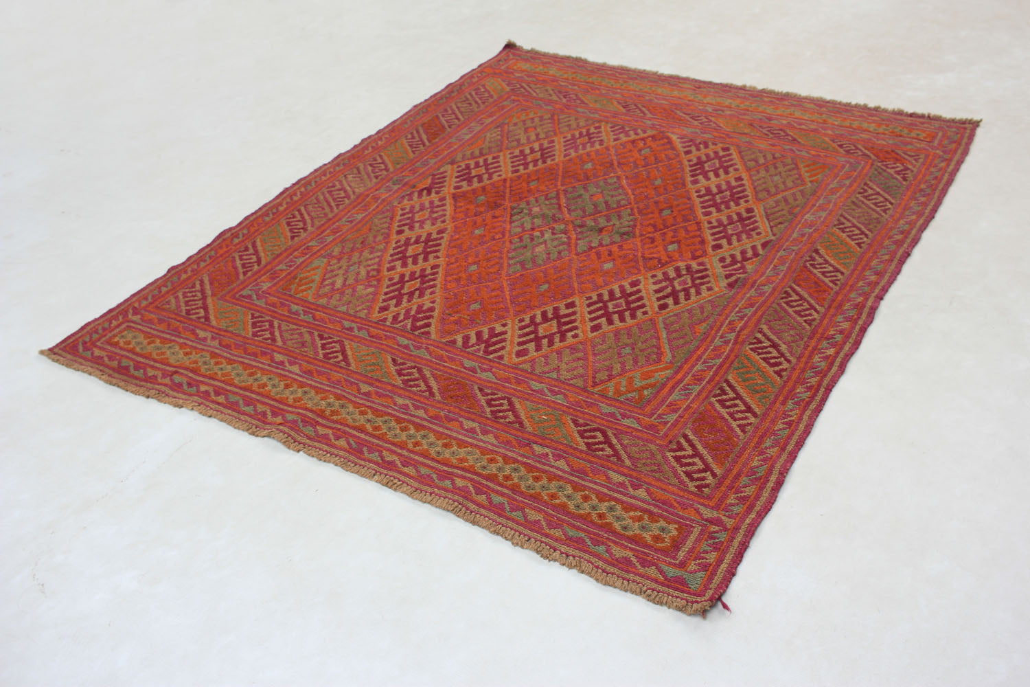 Red Handmade Mashwani Afghan Rug Rectangular