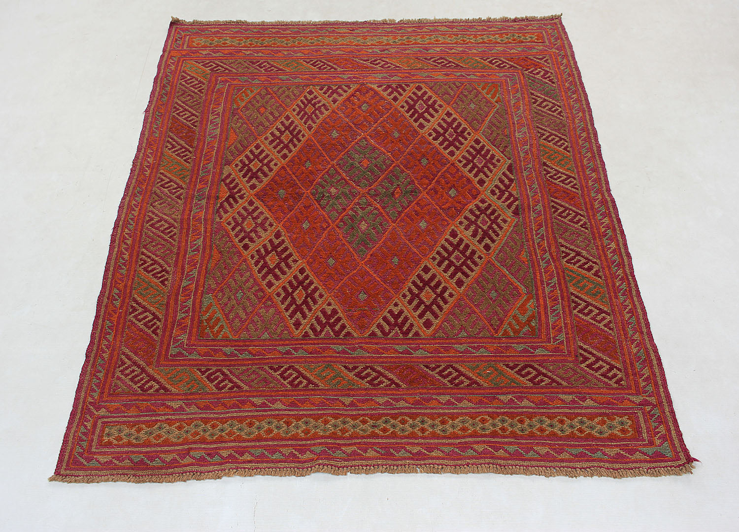 Red Handmade Mashwani Afghan Rug Rectangular