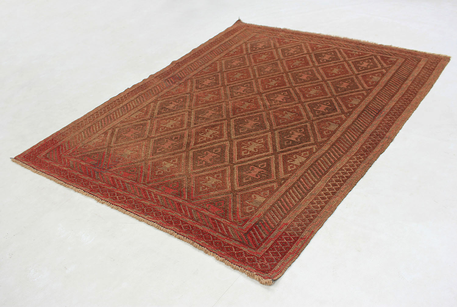 Brown Handmade Mashwani Afghan Rug Rectangular