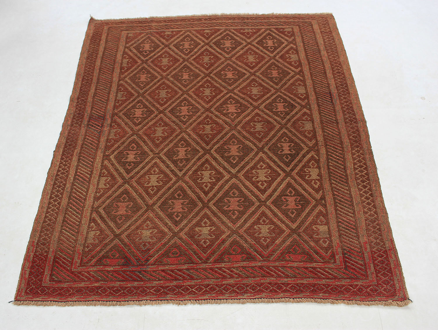 Brown Handmade Mashwani Afghan Rug Rectangular