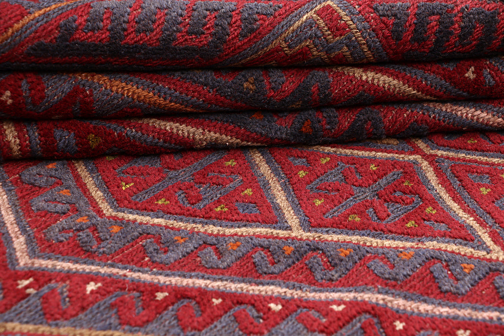 Red Handmade Mashwani Afghan Rug Rectangular
