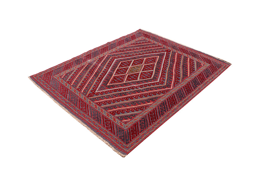 Red Handmade Mashwani Afghan Rug Rectangular