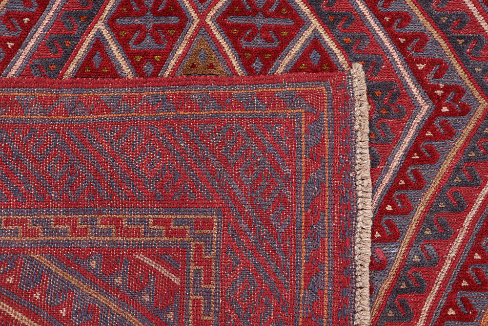 Red Handmade Mashwani Afghan Rug Rectangular