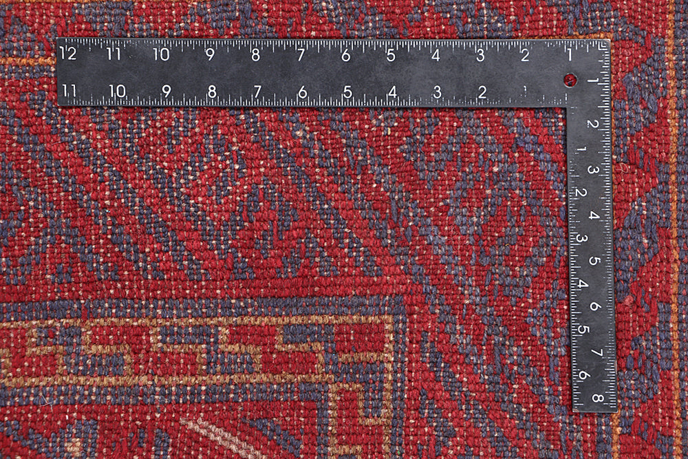 Red Handmade Mashwani Afghan Rug Rectangular