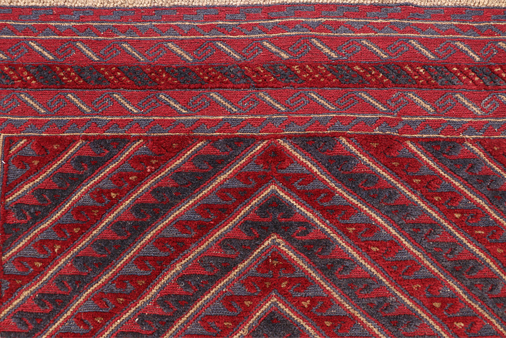 Red Handmade Mashwani Afghan Rug Rectangular