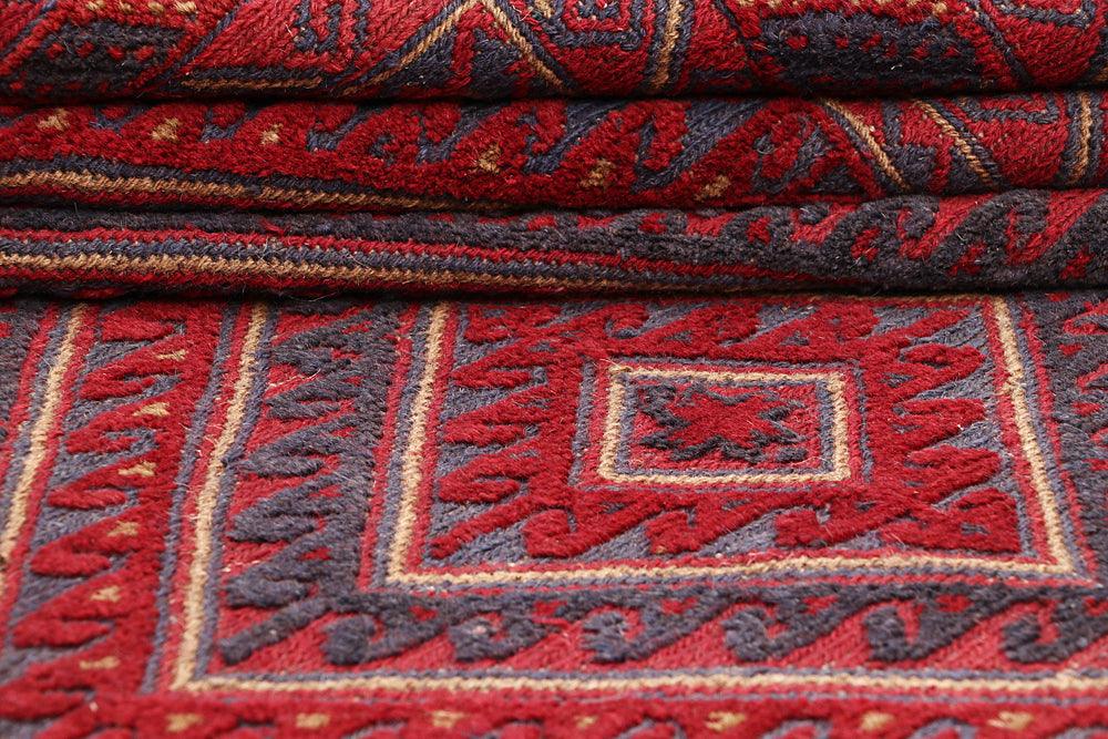 Red Handmade Mashwani Afghan Rug Rectangular