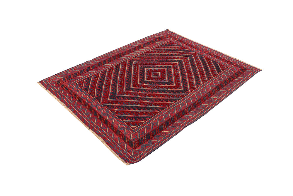Red Handmade Mashwani Afghan Rug Rectangular