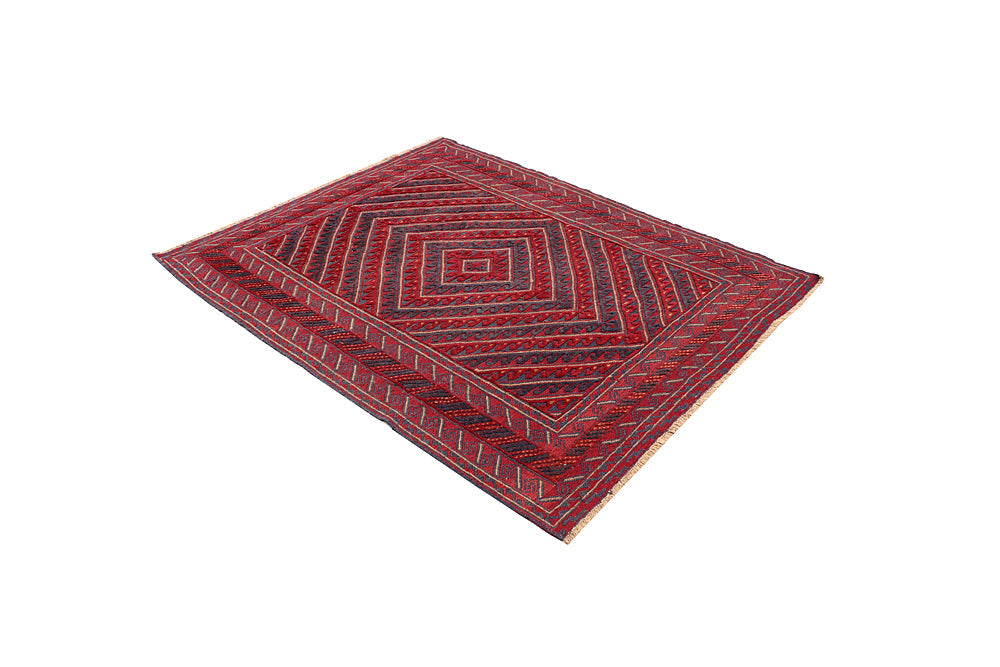 Red Handmade Mashwani Afghan Rug Rectangular