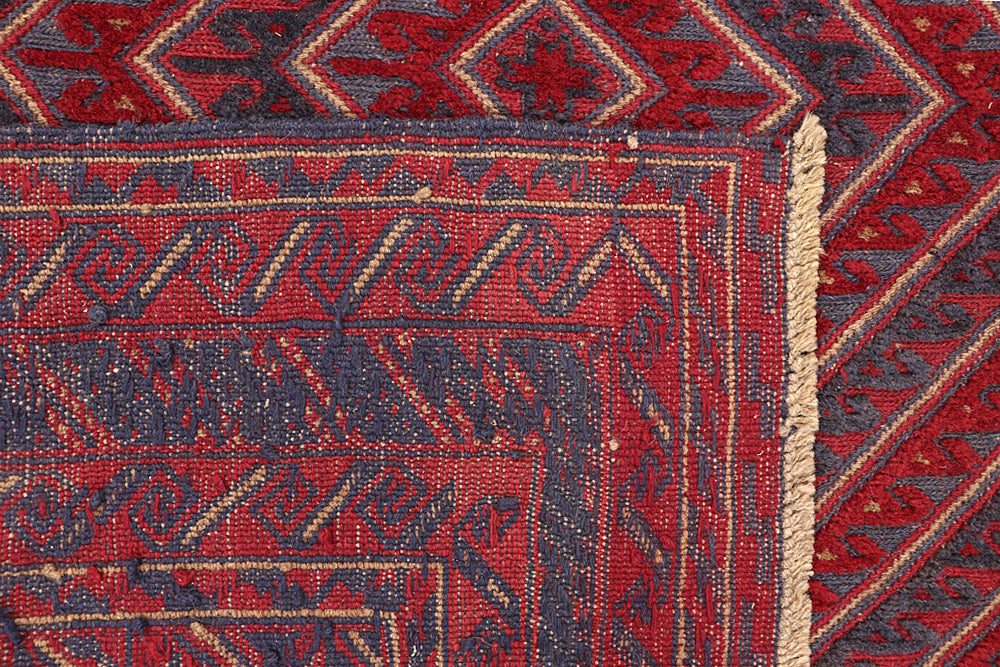 Red Handmade Mashwani Afghan Rug Rectangular