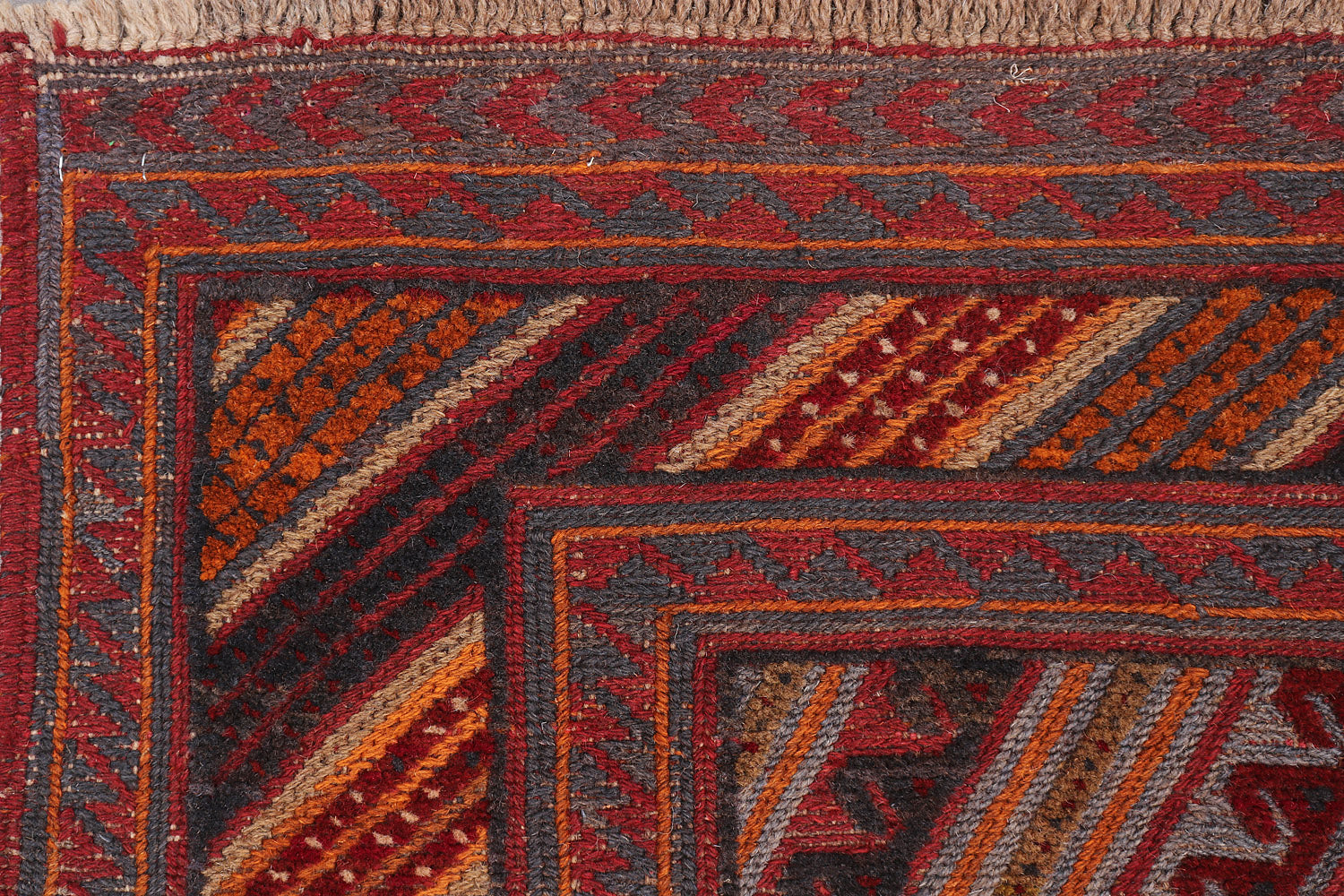 4' 6" x 6' 6  Red Handmade Mashwani Afghan Rug Rectangular