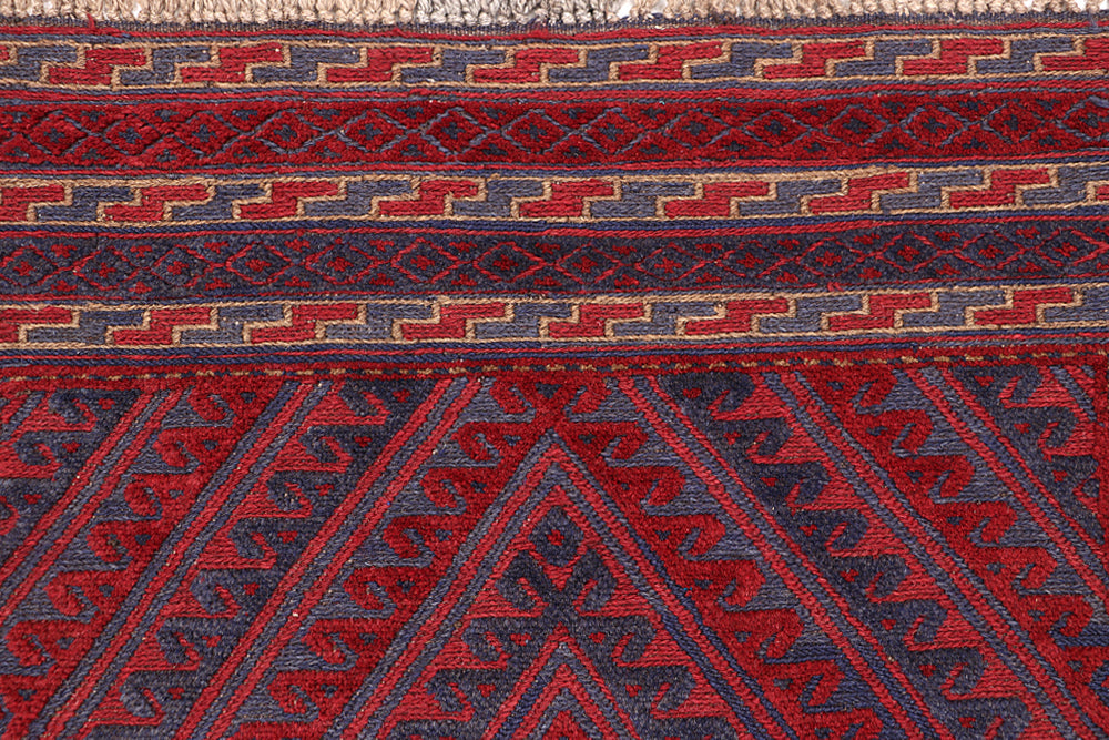 4' 6" x 6' 6  Red Handmade Mashwani Afghan Rug Rectangular